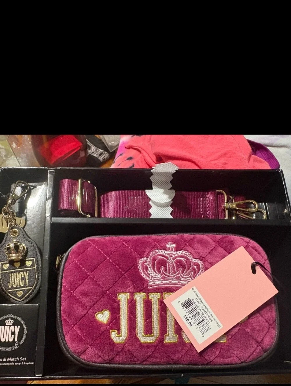Juicy Couture Quilted Rose Velvet Crossbody 3 Pc Set